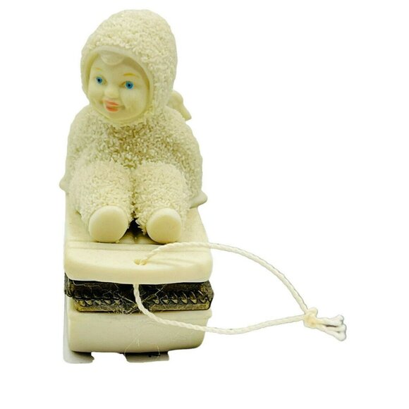 Department 56 Snowbabies Hinged Trinket Box Hold On Tight Sled Bisque Porcelain - Picture 2 of 7